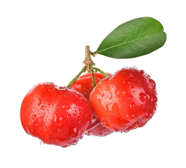 Acerola Malpighia Emarginata Med Droppar Vatten Isolerad Vit Bakgrund — Stockfoto