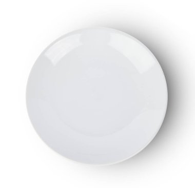 Beyaz arka plan üzerinde beyaz boş plaka üstten görünüm