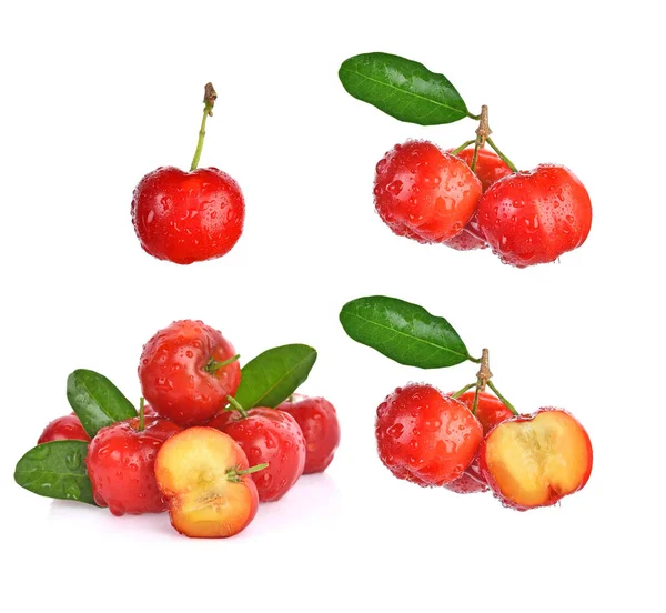 Set Cereza Con Gota Agua Aislada Sobre Fondo Blanco — Foto de Stock