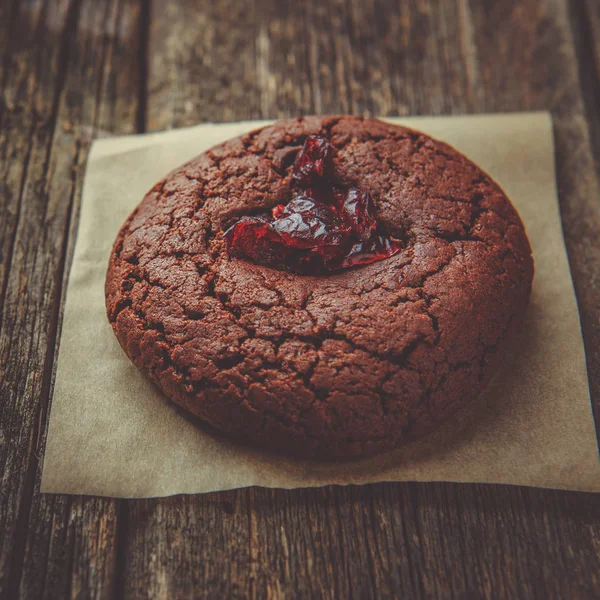 Homemade Chocolate Cookies Cranberry Old Wooden Background — Stock Photo, Image