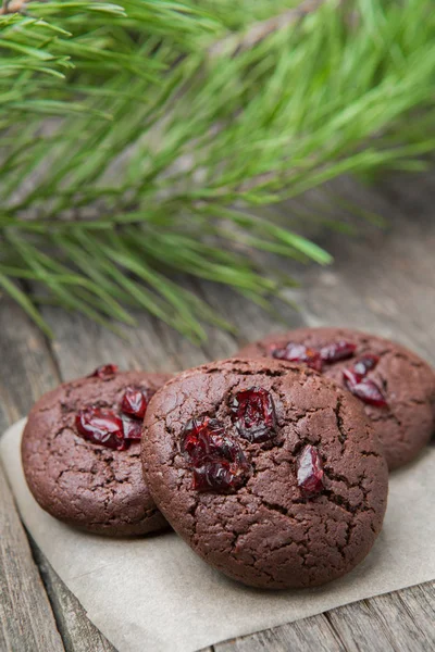 Lahodné Čokoládové Cookies Vánocům Nový Rok Dezert Pro Gurmány Selektivní — Stock fotografie
