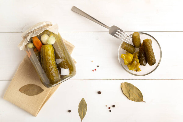 Marinated pickled cucumbers.Pickled cucumbers with herbs and spices