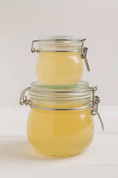 Homemade Bone broth in a glass jars — Stock Photo, Image