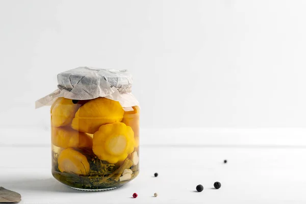 Jar with canned vegetables on white background — Stock Image Jar with canned vegetables on white background Royalty Free Stock Photos