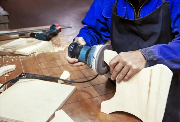 Carpenter Works Drill Engaged Drilling Wood — Stock Photo, Image