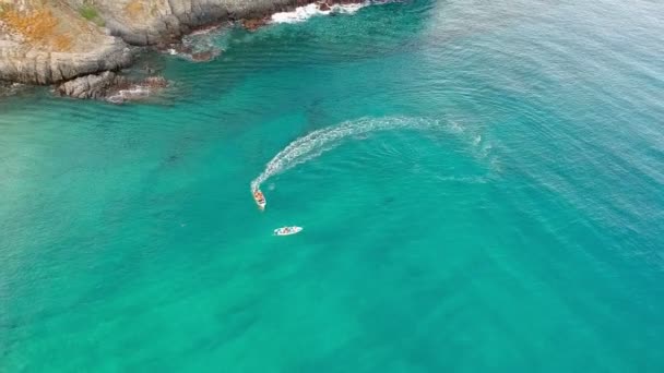 Luchtfoto Pan Uitzicht Oceaan Het Eiland Todos Santos Mexico Met — Stockvideo