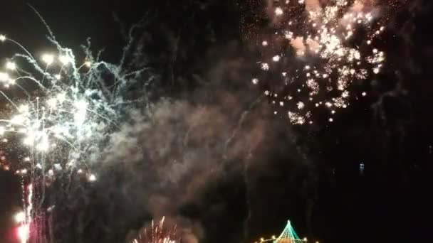 Tűzijáték Manhattan Beach Fényeket Vízen Úszó Még Mindig Utcarészlet — Stock videók