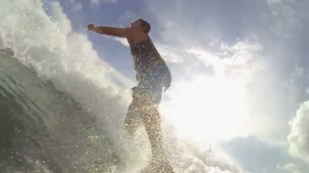 Man Surfing Balancing Big Challenging Waves Costa Rica — Vídeo de Stock