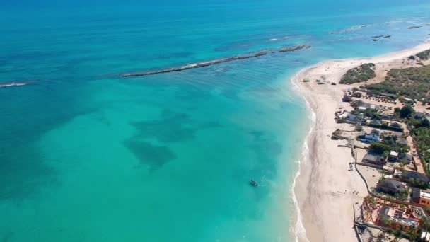 Vue Aérienne Panoramique Plage Village Mexique Avec Bateau — Video