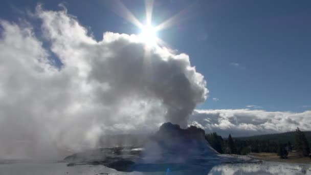 Steady Shot Yellowstone National Park Geyser Sun Shining — Stock Video