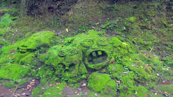 Die Drei Felsen Sind Lustige Gesichter Gemeißelt Und Mit Moos — Stockvideo