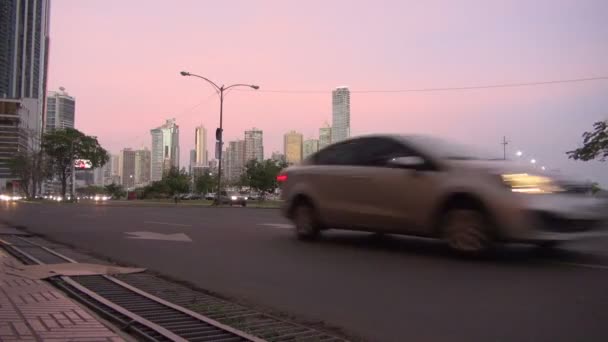 Проміжок Часу Автомобілів Будівель Панама Сіті — стокове відео