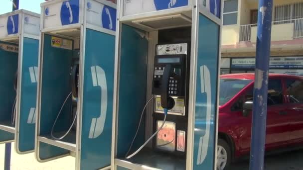 Panning Panama Old Vintage Public Telephone Booths — Stock Video