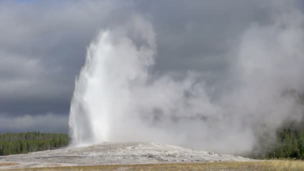 Slow Motion Yellowstone National Park Geyser Blowing Hot High Steam — Stock Video