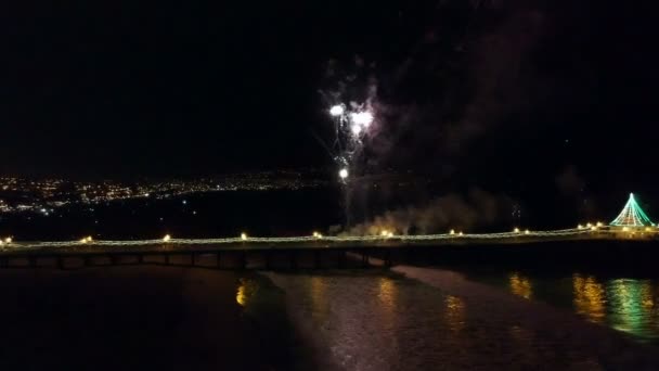 Vue Aérienne Panoramique Feux Artifice Manhattan Beach Avec Lumières Ville — Video