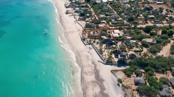 Letecká Pan Pohled Pláž Vesnice Cabo Pulmo Mexiko Lodí — Stock video