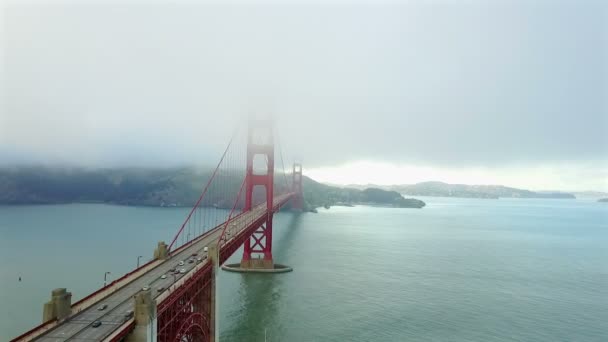 Aerial Big Beautiful Golden Gate Bridge Cars Boats Passing — Stock Video