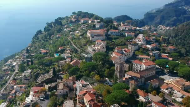 Légi Felvétel Város Tetején Hegy Positano Olaszország Épületek Házak Óceán — Stock videók