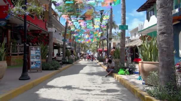 Amplio Hermosa Vista Calle Las Tiendas Sayulita México Beach Verano — Vídeo de stock