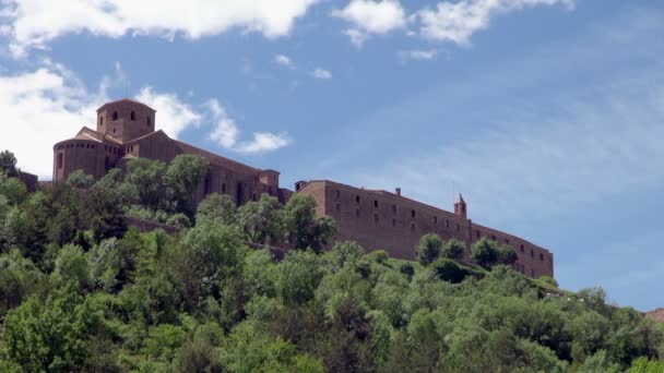 Vista Afar Igreja Cardona Espanha Topo Uma Colina — Vídeo de Stock