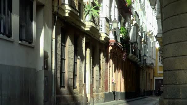 Small Old Street Made Big Stones Cadiz Spain Motorcycle Rider — Stok Video