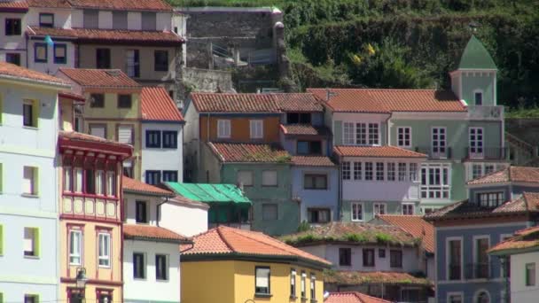 Nahaufnahme Der Schönen Bunten Häuser Und Häuser Cudillero Spanien Unter — Stockvideo