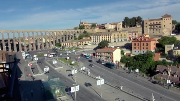 Pan Balról Jobbra Gyönyörű Nap Segovia Város Látképe — Stock videók