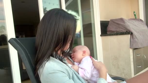 Beautiful Mother Gently Caressing Her Sleeping Cute Baby Happily Love — Stock Video