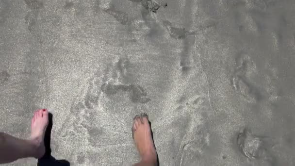Man Woman Making Footprints Mexican Beach Sand Sayulita — Stock Video