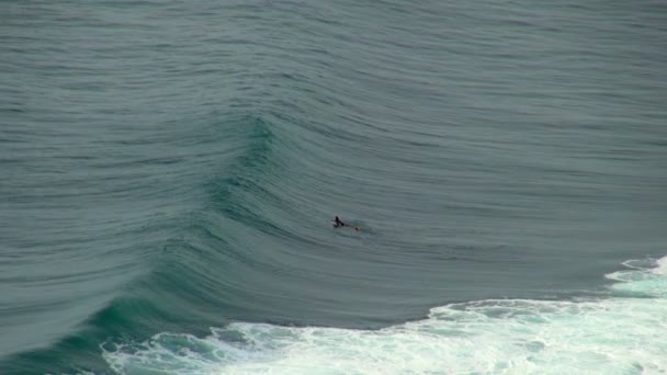 Shot Surfař Oceánu Koni Vlny Uluwatu Pláž — Stock video