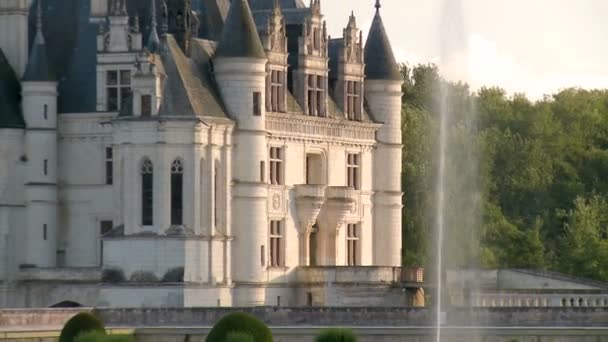 Geniş Chateau Chenonceau Görüntülemek Gün Güzel Bir Gösteren Onun Tüm — Stok video