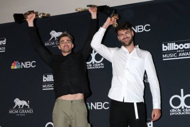 LAS VEGAS - MAY 20:  Alex Pall, Andrew Taggart, Chainsmokers at the 2018 Billboard Music Awards at MGM Grand Garden Arena on May 20, 2018 in Las Vegas, NV