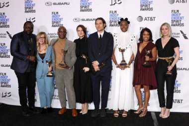 Los Angeles - 23 Şubat: Brian Tyree Henry, Dede Gardner, Barry Jenkins, Adele Romanski, Jeremy Kleiner, Kiki Layne, Regina King, Sara Murphy üzerinde 23 Şubat 2019 Santa Monica, Ca sahilde 2019 Film Independent Spirit Ödülleri'nde