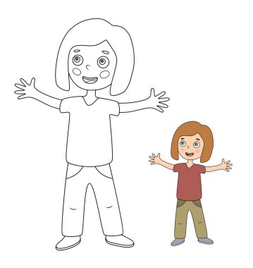 Çocuklar için boyama kitabı. Çizim kids hareket. Çocuk etkinlik sayfası. Kız.