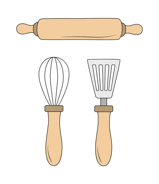 Барвистий Набір Кухонного Начиння Прокатний Штифт Вуса Весло — стоковий вектор