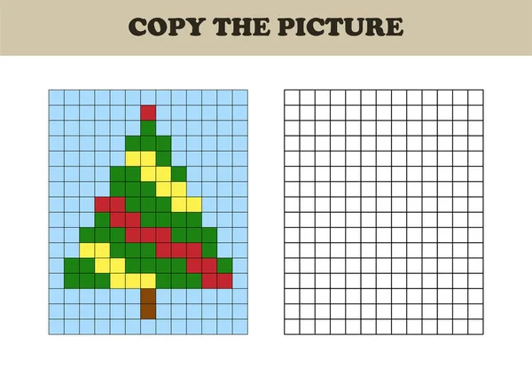 Resmi kopyalayın. Çizim kids hareket. Okul öncesi çocuklar için eğitici bir oyun. Noel ağacı.