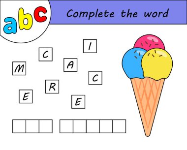 Çocuklar oyunu, İngilizce alfabe öğrenme kelime tamamlamak