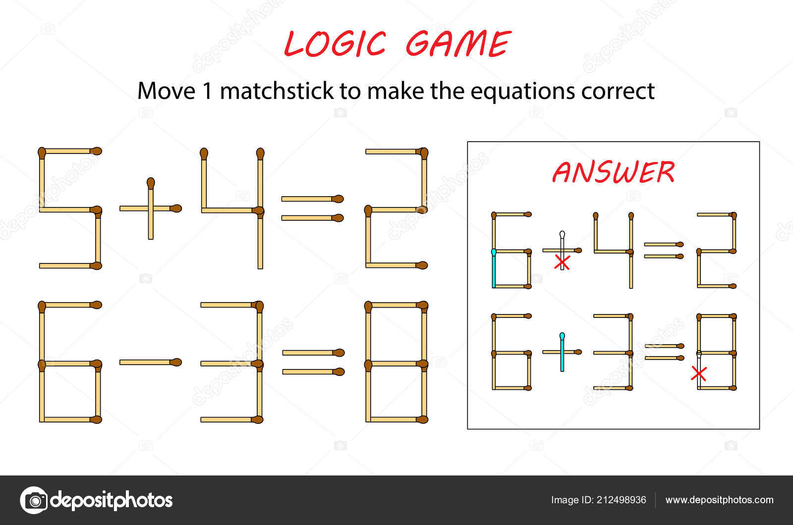 Jogo Lógica Para Crianças Jogo Puzzle Com Jogos Mover Palito imagem  vetorial de kalinicheva_maria@mail.ru© 212498936