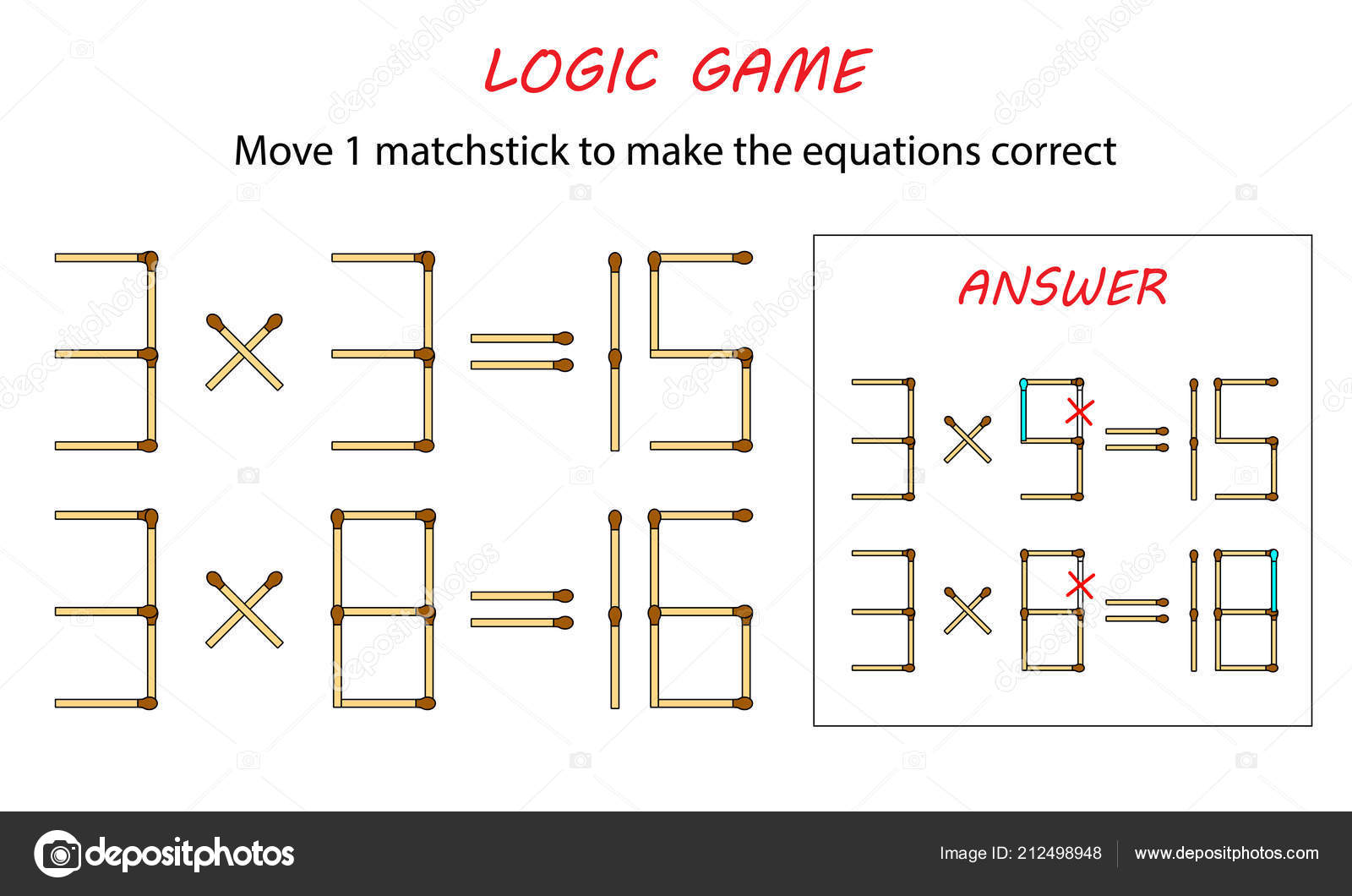 Jogo Lógica Para Crianças Jogo Puzzle Com Jogos Mover Palito imagem  vetorial de kalinicheva_maria@mail.ru© 212498948