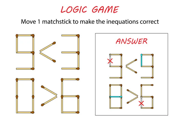 Mantık çocuklar için oyun. Puzzle oyunu ile eşleşir. İnequations doğru yapmak 1 kibrit çöpü taşımak.