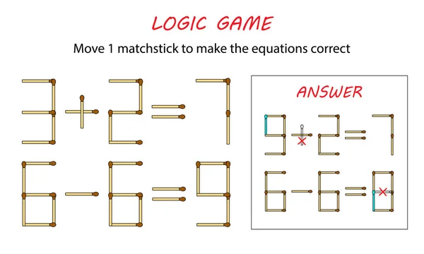 Mantık çocuklar için oyun. Puzzle oyunu ile eşleşir. Denklemleri doğru yapmak 1 kibrit çöpü taşımak.