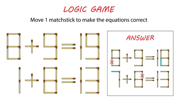 Mantık çocuklar için oyun. Puzzle oyunu ile eşleşir. Denklemleri doğru yapmak 1 kibrit çöpü taşımak.
