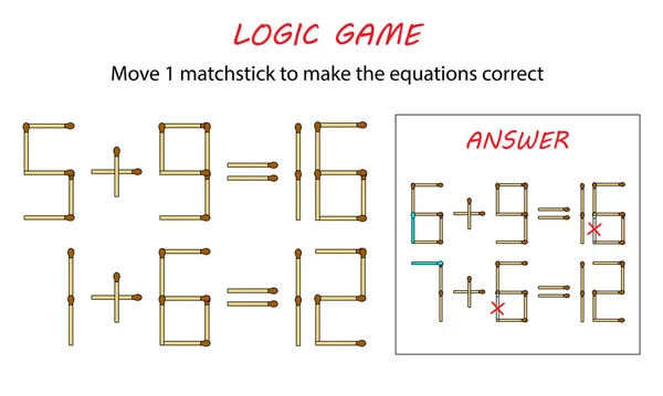 Mantık çocuklar için oyun. Puzzle oyunu ile eşleşir. Denklemleri doğru yapmak 1 kibrit çöpü taşımak.