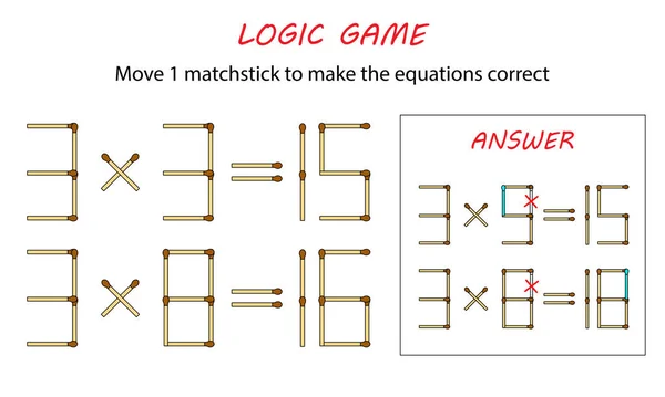 Mantık çocuklar için oyun. Puzzle oyunu ile eşleşir. Denklemleri doğru yapmak 1 kibrit çöpü taşımak.