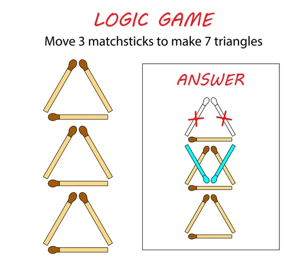 Mantık çocuklar için oyun. Puzzle oyunu ile eşleşir. 7 üçgen yapmak için 3 matchsticks taşımak.