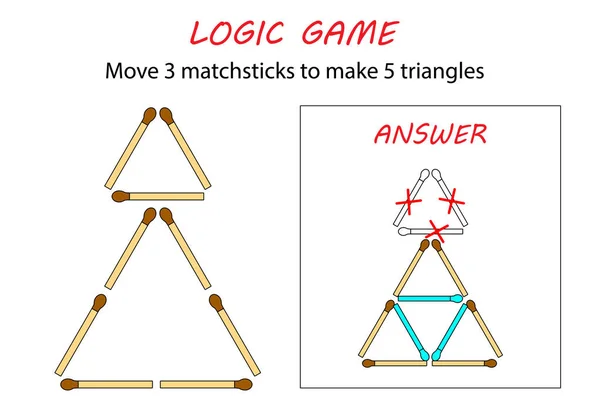 Λογική Παιχνίδι Για Παιδιά Puzzle Παιχνίδι Τους Αγώνες Μετακίνηση Matchsticks — Διανυσματικό Αρχείο