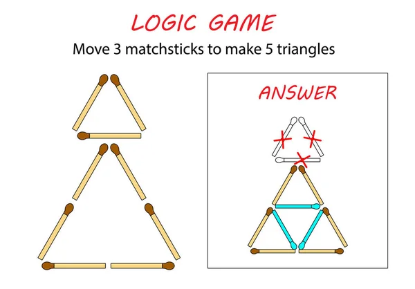 Mantık çocuklar için oyun. Puzzle oyunu ile eşleşir. 5 üçgen yapmak için 3 matchsticks taşımak.