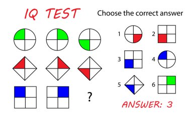 Çocuklar için IQ testi. Doğru cevap seçin. Mantıksal görev, eğitici bir oyun. Vektör çizim.