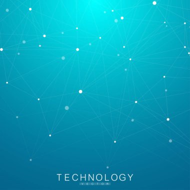 Birbirine bağlı çizgiler ve noktalarla soyut çokgen arkaplan. Minimalist geometrik desen. Molekül yapısı ve iletişim. Grafik pleksus arkaplanı. Bilim, tıp, teknoloji konsepti.