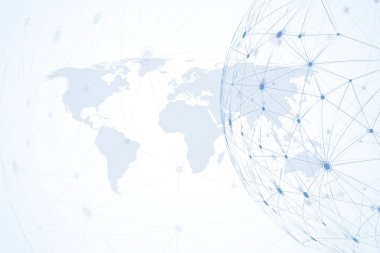 Genel ağ bağlantıları Dünya Haritası ile. Internet bağlantı arka plan. Soyut bağlantı yapısı. Çokgen alanı arka plan. Vektör çizim.